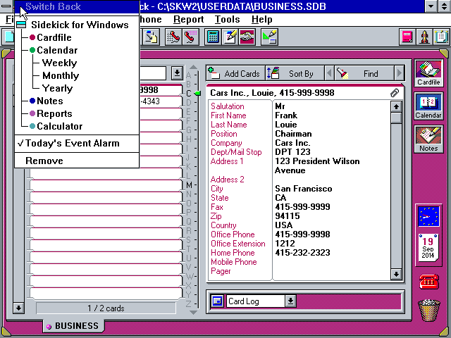 Sidekick for Win 2.0 - Cardfile